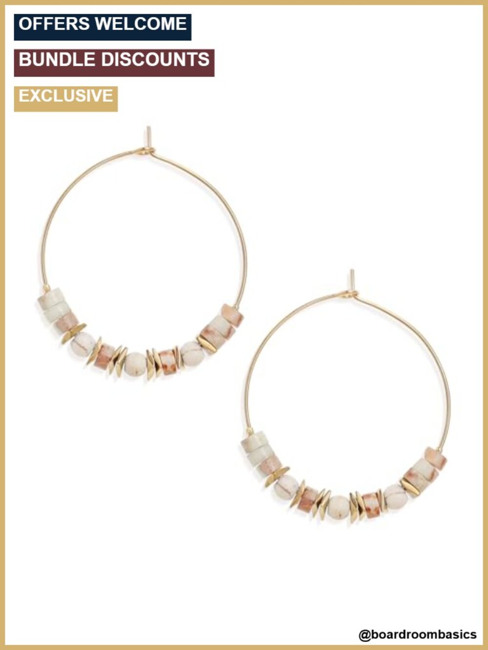 Boho Natural Stone Beaded Hoop Earrings for Women